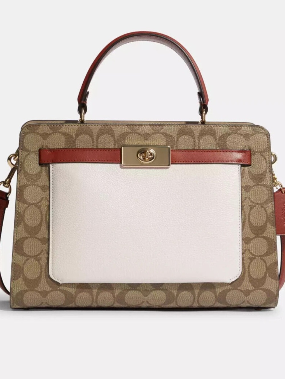 Coach Two-Tone Signature Carryall in Tan, Cream & Orange